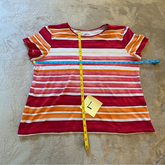 Croft & Barrow red white yellow orange striped tee 100% cotton soft Size L - Picture 9 of 9